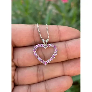 925 Silver Gold Plated Trendy Heart Necklace with Pink Tourmaline Diamond Pearl Cute Alloy & <b>Copper</b> Link <b>Chain</b> for Parties Gifts - Product Image 1
