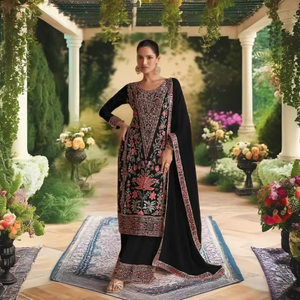 Ensemble de costume de fête en soie prêt à l'emploi de Style traditionnel Chinon brodé Salwar Kameez et Dupatta vêtements indiens et pakistanais - Product Image 1