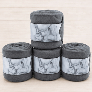 Ensemble de tapis de selle Tough Tack à motif marbré, protège-pattes, protège-encoches, écharpe anti-mouches, bandages de polo en tissus de coton gris et blanc - Product Image 6