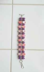 <b>Bracelets</b> Gift for Girl <b>Solid</b> Elegant Handcrafted Double Layer Shell & Stone <b>Bracelet</b> Floral Purple & Rose Pink Marquise Design - Product Image 3