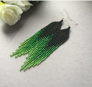 Luxury Quality <b>Emerald</b> Green Beaded Tassel Earrings - Product Image 2