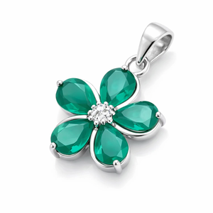 จี้รูปดอกไม้ออนิกซ์สีเขียวธรรมชาติ 100% ชุบโรเดียม เงินสเตอร์ลิง ดีไซน์เรียบง่าย ประดับอัญมณีธรรมชาติ ของขวัญสำหรับผู้หญิง - Product Image 3