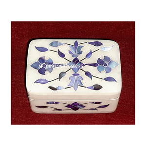 Boîtes à bijoux rectangulaires en marbre blanc au design incroyable avec une finition fine et une surface brillante, incrustation de nacre bleue - Product Image 1