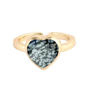 Snowflake Obsidian Rings 8mm Heart Shape Gold Vermeil 925 Sterling Silver Bezel Adjustable Healing Crystal Ring Adjustable Rings