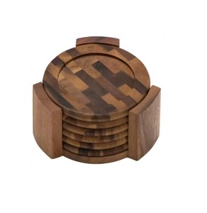 Juego de posavasos de madera de acacia de alta calidad superventas 2025 con soporte, alfombrillas y almohadillas de madera con buen acabado Natural - Product Image 6