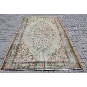 พรมทอสไตล์ตุรกีวินเทจขนสัตว์5.7 X 9.1ft เรียบมีลวดลายปะต่อสำหรับตกแต่งห้องนั่งเล่น - Product Image 1