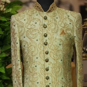 DAZZLING 2024 Groom Sherwani Pant Belle Broderie Superbes Perles De Verre En Cristal Embelli Dabka Work Plus Size Caractéristique - Product Image 1