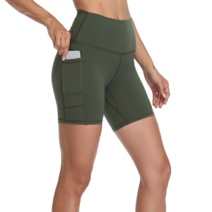 New Design High Waist V Cut Fitness Gym Biker Shorts with Pockets <b>Tummy</b> <b>Control</b> Breathable Quick Dry Spandex/Polyester for Women - Product Image 1