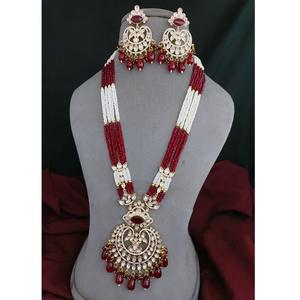 Elegant Exquisite Quality Gold Plated <b>Pearls</b> And Stones Look Long Necklace <b>Set</b> With for Wedding Wear Collection For Women - Product Image 1