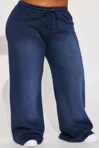 Pantalons de survêtement à jambes larges bleu foncé en gros, coupe décontractée, joggers avec logo personnalisé, pantalons de sport décontractés à taille haute, services OEM - Product Image 4