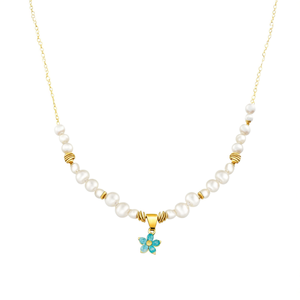 Collier élégant plaqué or avec chaîne de perles et pendentifs fleuris colorés – Produit à fort potentiel de revente - Product Image 2