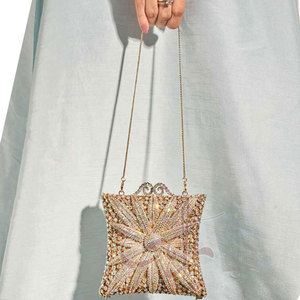 Fashion Evening Use Portable Women Clutches High Quality Pearl Tassel Diamonds Button Decorations Customizable Color Logo Stock - Product Image 3