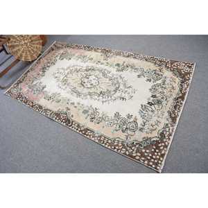 Vintage 3.7x6.46 ft Rug, Turkish Rug, <b>Brown</b> Ikat Rug <b>Wool</b> - Product Image 2