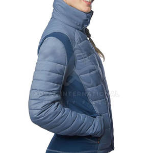 Chaqueta de burbujas con capucha sólida de invierno informal para mujer, gruesa con cremallera frontal, forro de nailon transpirable, tela de punto - Product Image 2