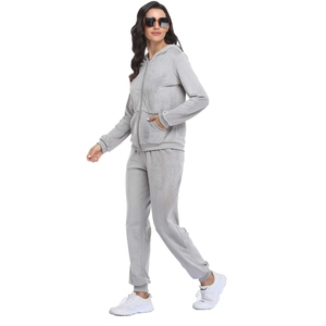 Ensemble de survêtement pour femmes personnalisé par le fabricant, 2 pièces, sweat à capuche zippé, pantalon de jogging évasé, ensemble assorti - Product Image 2