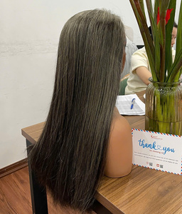 Perruque en cheveux naturels de couleur grise, perruque la plus vendue, perruque en cheveux humains avec fermeture en dentelle au milieu, perruque droite pour femmes, style doux, fournisseur de cheveux bruts - Product Image 4