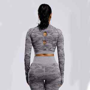 Nuevo Conjunto de Yoga para Mujer de 2 Piezas, Top Corto de Manga Larga sin Costuras, Leggings Sólidos Antibacterianos de Secado Rápido, Conjunto de Yoga de Alta Calidad - Product Image 2