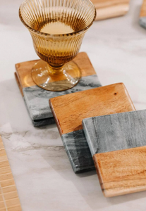 ที่รองแก้วทำจากหินอ่อนและไม้วอลนัทที่ทำด้วยมือหรูหราเสื่อหินสี่เหลี่ยมสำหรับงานศิลป์และแผ่นรองสำหรับบ้านสำนักงาน - Product Image 2