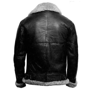 Classic College Style Men's <b>Sheep</b> <b>Skin</b> Leather <b>Jacket</b> Trucker Leather Bomber Winter Flying Pilot Coat Plain Dyed - Product Image 2