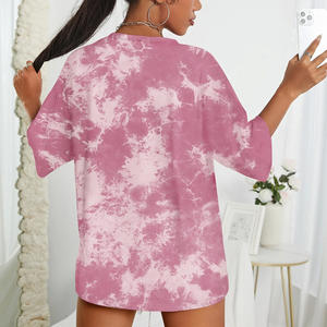 Camisetas Vintage holgadas personalizadas con tinte de corbata para mujer, detalle de botones, algodón transpirable, producción OEM de verano, soporte de etiqueta privada - Product Image 2