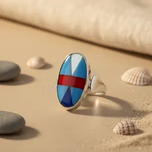 แหวนเงินทรงเรขาคณิตสำหรับผู้หญิง ชุบทองคำขาว 18K ประดับเพชรทรงรี ดีไซน์โดดเด่น วัสดุอัลลอยด์ - Product Image 2