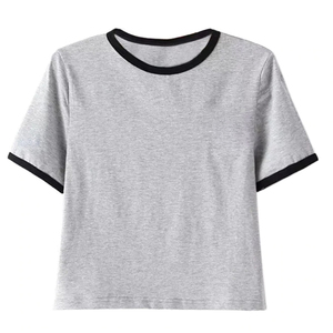 T-Shirts courts 100% coton pour femmes Maillot court d'été léger Respirant Ringer Neck Streetwear Print OEM Casual - Product Image 3