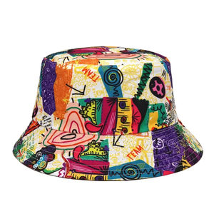 Sombrero de cubo de verano de doble cara para hombres y mujeres, gorra Panamá estampada en estilo Hip Hop para protección solar, ropa de moda de pesca - Product Image 1