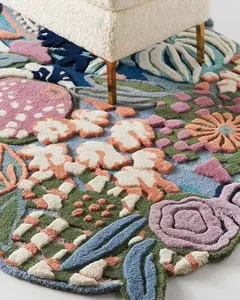 Flower Custom Design Rug Floral Design Die-Cut Shape Handmade Hand Tufted Rug