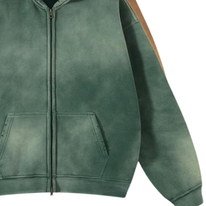 <b>Brown</b> And Green Acid Washed Zip Hoodie Oversized Vintage Look Soft <b>Fleece</b> Full Zipper Streetwear Sweatshirt Winter Wear - Product Image 5