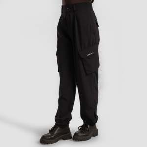 Pantalones Cargo Urban Pulse de Cintura Alta en Lona, Transpirables, Estilo Urbano, en Negro - Product Image 1