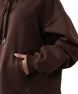 Sudadera con Capucha de Forro Polar Marrón Sólido para Mujer, para Correr y Trotar, Sudadera Informal Holgada Personalizada con Logotipo Frontal - Product Image 5