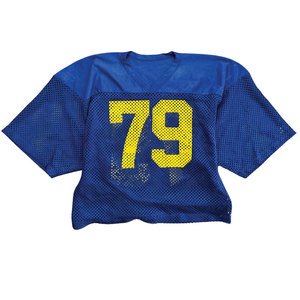 Camiseta de fútbol americano con estampado de malla de ojo de buey azul personalizada de fábrica Premium, camiseta de gran tamaño con cuello en V Retro Boxy Fit High - Product Image 1