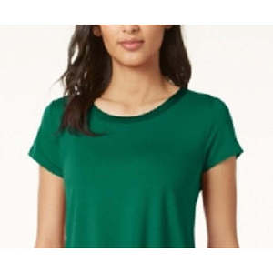T-shirt da donna Alfani verde scuro con orlo asimmetrico e finiture in raso, taglie XXS XS Petite Medium 3XL 4XL, leggera e traspirante - Product Image 2