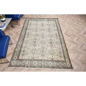 พรมวินเทจ ขนาด 5.5x8.5 ฟุต พรมตุรกีขนาดใหญ่ ลายตารางสีเบจเขียว - Product Image 5