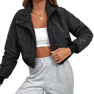 Nueva llegada popular nuevo estilo mujeres corto Varsity chaqueta inviernos nuevo diseño al por mayor manga larga cremallera chaqueta acolchada - Product Image 3