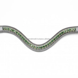 Banda de ceja de caballo de cuero de canal vacío de diseño personalizado de onda profunda de alta calidad con 1 Fila de cristales verdes esmeralda banda de CEJA ostentosa - Product Image 3