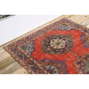 Alfombra Turca de 4.7x12.5 pies, Alfombra Roja con Diseño Geométrico de Lana - Product Image 5