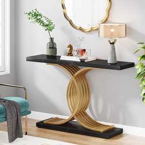 Chic <b>white</b> marble entryway <b>table</b> featuring an intricate geometric gold frame. Available at wholesale prices - Product Image 3