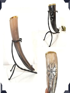 Cuerno vikingo para beber hecho a mano Artesanías naturales talladas en Búfalo ecológico con mango de metal de latón brillante Calidad estándar - Product Image 6