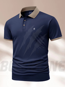 Camisa de Manga Corta para Hombre Bloodline, Color Sólido, Tejido de Algodón, Transpirable, de Secado Rápido, Corte Regular Formal, Marrón - Product Image 3