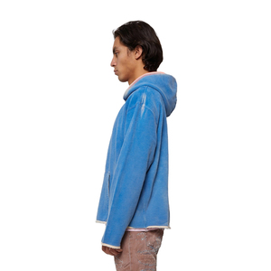 Haute qualité personnalisé Streetwear surdimensionné Vintage lavage à l'acide soleil délavé en détresse poche à capuche hiver français imprimé polaire solide - Product Image 3