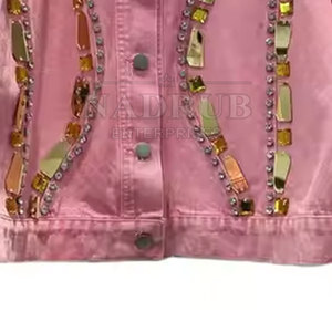Último diseño 100% algodón hecho mujer moda strass chaqueta impermeable al por mayor moda strass chaqueta - Product Image 5