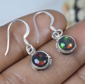 Noir éthiopien opale 925 argent Sterling pierre précieuse naturelle crochet boucle d'oreille à la main bijoux concepteur boucle d'oreille cadeau pour anniversaire - Product Image 2