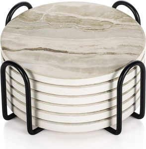 Dessous de verre en bois logo de taille personnalisée ensemble 4 avec support rond carré fait à la main marbre vadrouille os incrustation résine pierre dessous de verre - Product Image 2