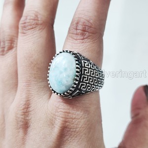 Nuevo Anillo Exclusivo para Hombre con Piedra Preciosa Natural de Larimar, Anillo de Plata de Ley 925 con Piedra de Nacimiento en Todos los Tamaños, Regalo de Navidad Árabe - Product Image 2