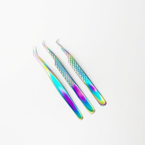 Pince à épiler russe en acier inoxydable à 45 et 90 degrés avec prise en diamant Couleur arc-en-ciel durable pour les extensions de cils - Product Image 2