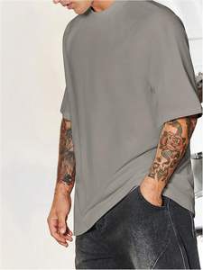 Usine directe vierge 100% coton recadrée Boxy T-shirt surdimensionné épaule tombante hommes T-shirt lourd à vendre - Product Image 4