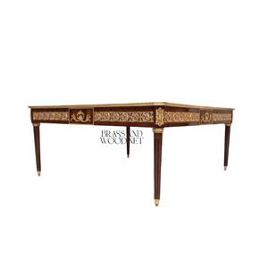 Luxury <b>Square</b> Coffee <b>Table</b> with Intricate Wood Inlays and Brass Detailing for Elegant and Timeless Living Room Decor - Product Image 5