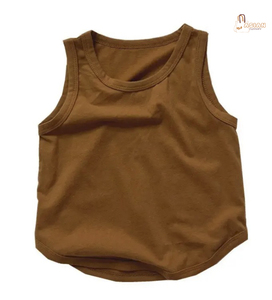 Chaleco sin mangas suave de verano para niños y niñas, cuello redondo de punto para niños, prendas de vestir informales sólidas de algodón 100%, talla pequeña - Product Image 1