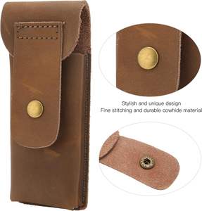 Pochette de rasoir professionnelle en gros \ pochette de protection en cuir pour rasoir de sécurité portable avec fermeture à bouton - Product Image 2